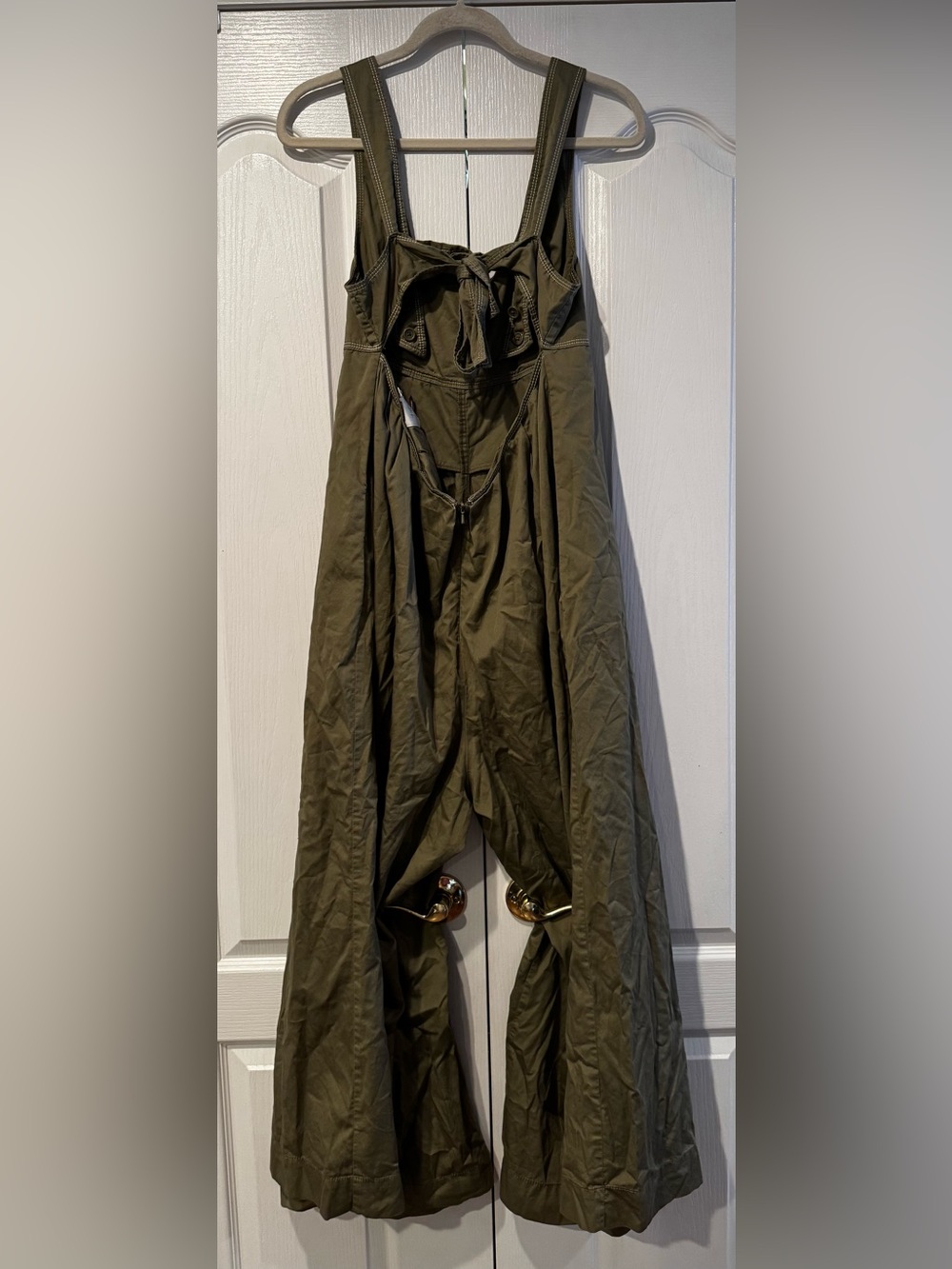 HD in Paris by Anthropologie Cotton Olive Green Wide-Leg Jumpsuit - Size 12 - Picture 5 of 7